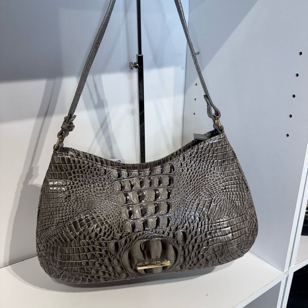 Brahmin causing Charcoal Croc-Embossed Shoulder Bag